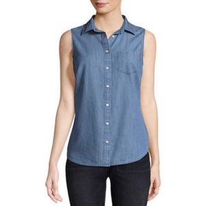 Chambray Sleeveless Button Down Top